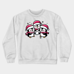 Adorable Cute Penguin Santa Hat Winter Snowball Fight Crewneck Sweatshirt